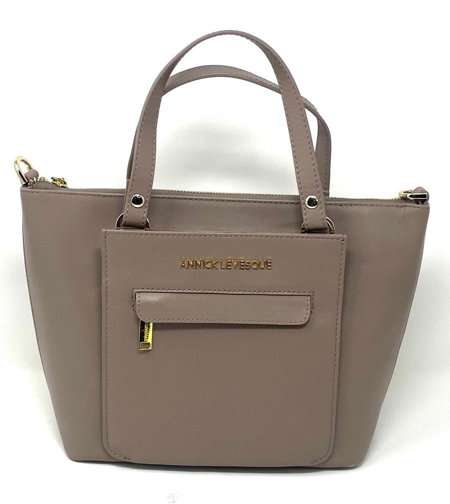 Sac à Main en Cuir véritable Taupe, Lina