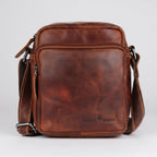 Greenwood Leather Mini-Messenger Bag. Premium Compact Crossbody Travel Organizer