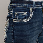 Skull Rider Women’s Bootcut Motorcycle Bling Jeans. High Waisted Embroidered Western Denim