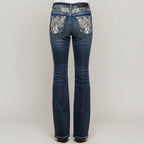 Skull Rider Women’s Music Note & Electric Guitar Bling Jeans. High Waisted Bootcut Western Denim