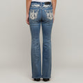Skull Rider Women's Bootcut Bling Jeans. High Waisted Embroidered Western Denim