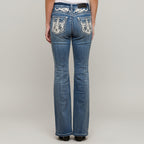 Skull Rider Women's Bootcut Bling Jeans. High Waisted Embroidered Western Denim