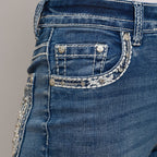 Skull Rider Women's Bootcut Bling Jeans. High Waisted Embroidered Western Denim