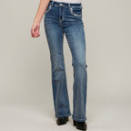 Skull Rider Women's Bootcut Bling Jeans. High Waisted Embroidered Western Denim