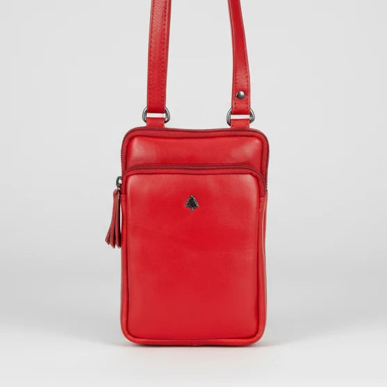 Greenwood Leather Compact Mini Crossbody. Slim Full-Grain Leather Phone Bag & Travel Organizer