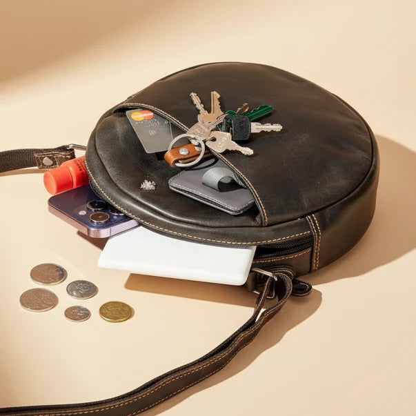 Greenwood Leather Round Crossbody Bag