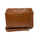 Petit Sac bandouillère 2 en 1 avec porte carte détachable en Cuir Cognac , Kennedi