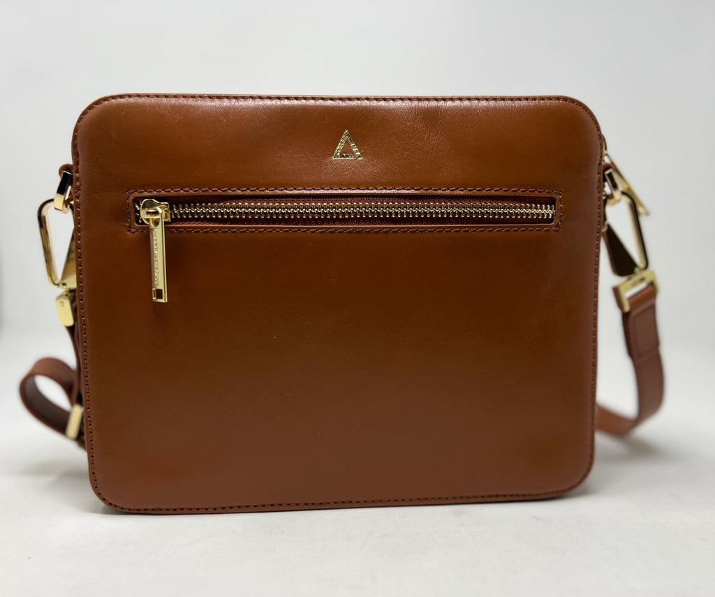 Petit Sac bandouillère 2 en 1 avec porte carte détachable en Cuir Cognac , Kennedi