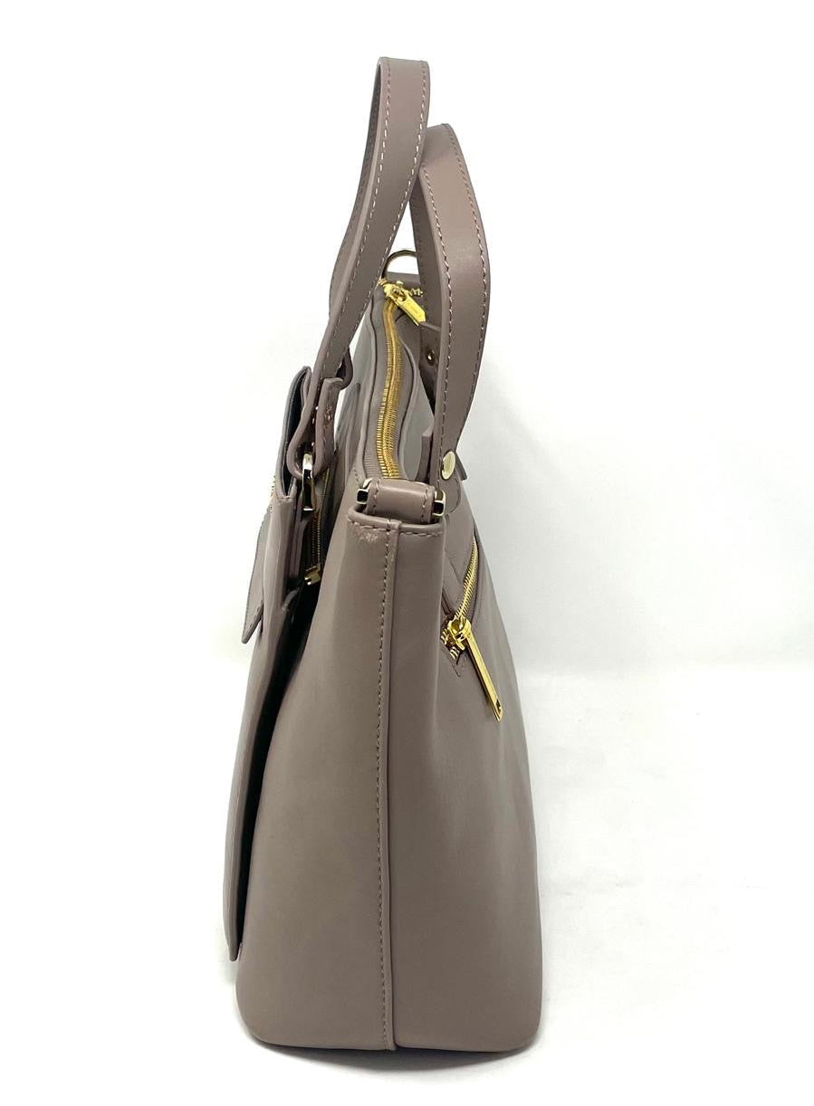 Sac à Main en Cuir véritable Taupe, Lina