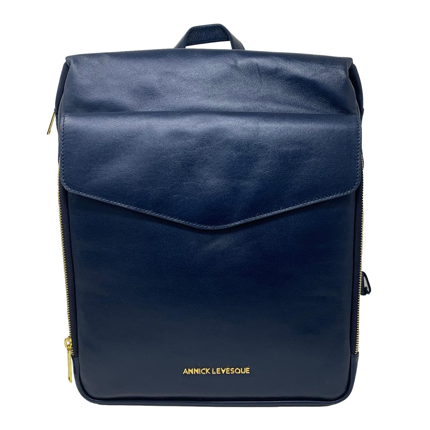 Grand Sac à dos en Cuir Véritable Bleu Marine, Léanne