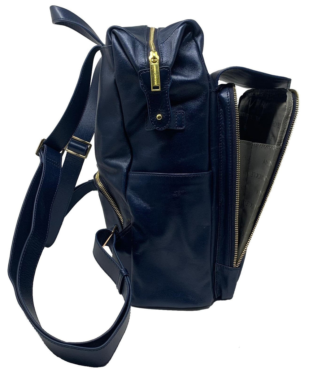 Grand Sac à dos en Cuir Véritable Bleu Marine, Léanne