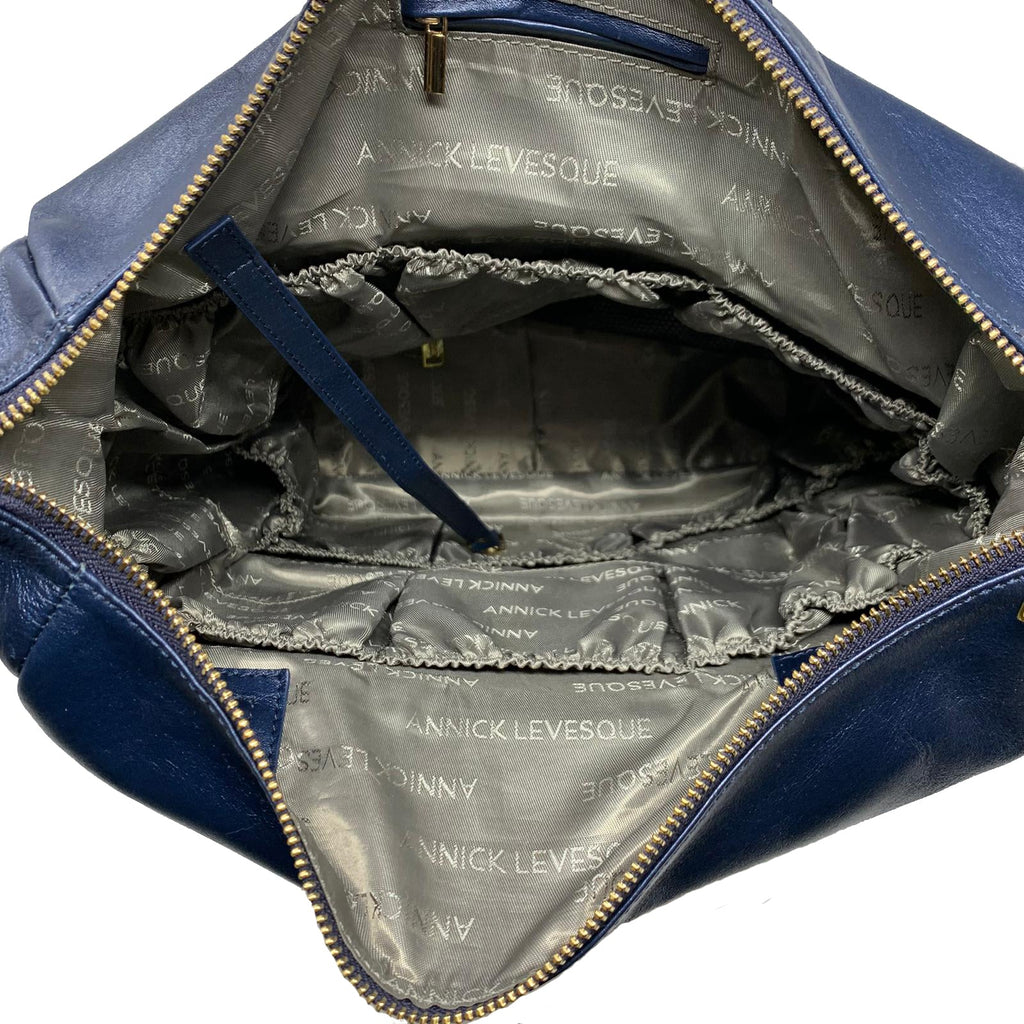 Grand Sac à dos en Cuir Véritable Bleu Marine, Léanne