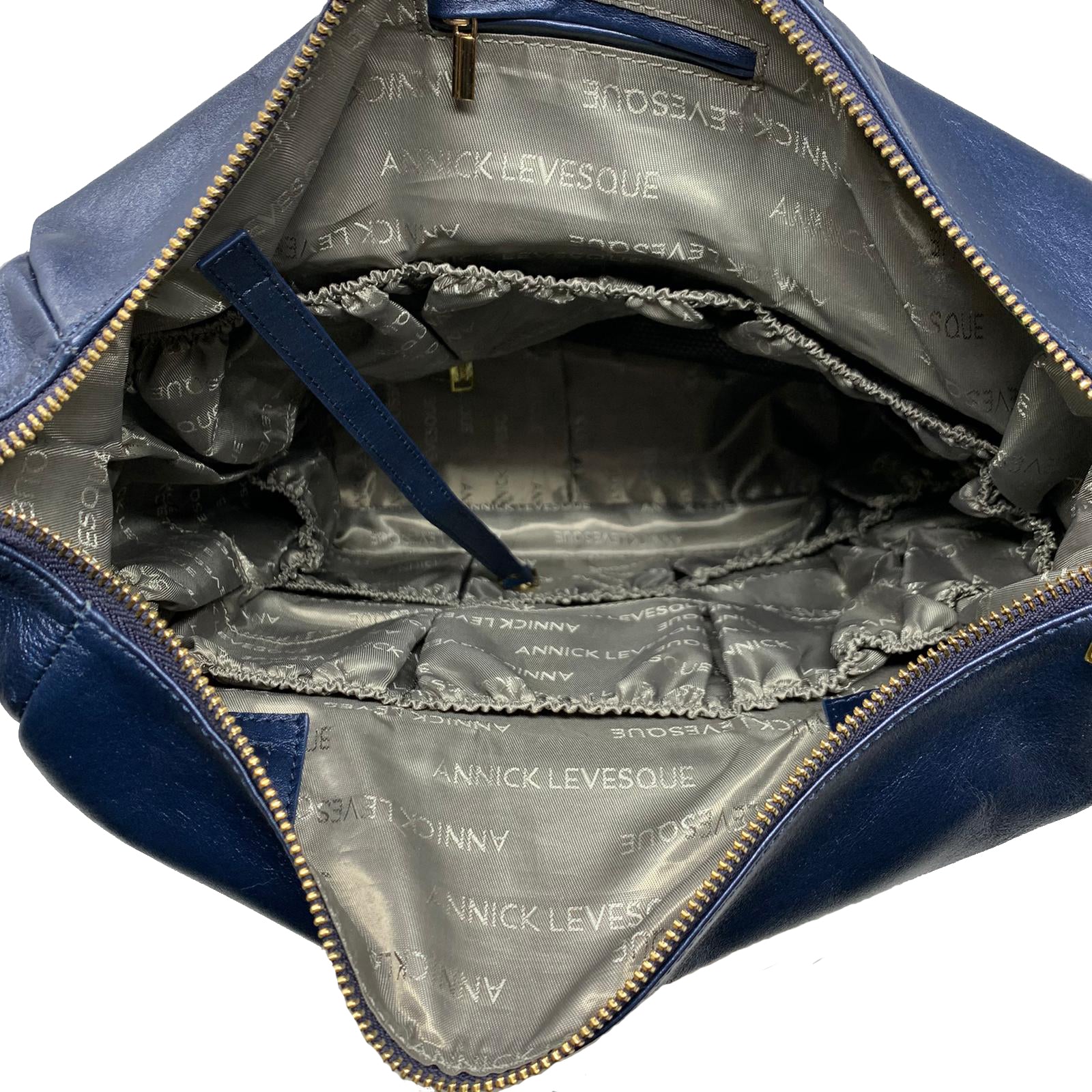 Grand Sac à dos en Cuir Véritable Bleu Marine, Léanne