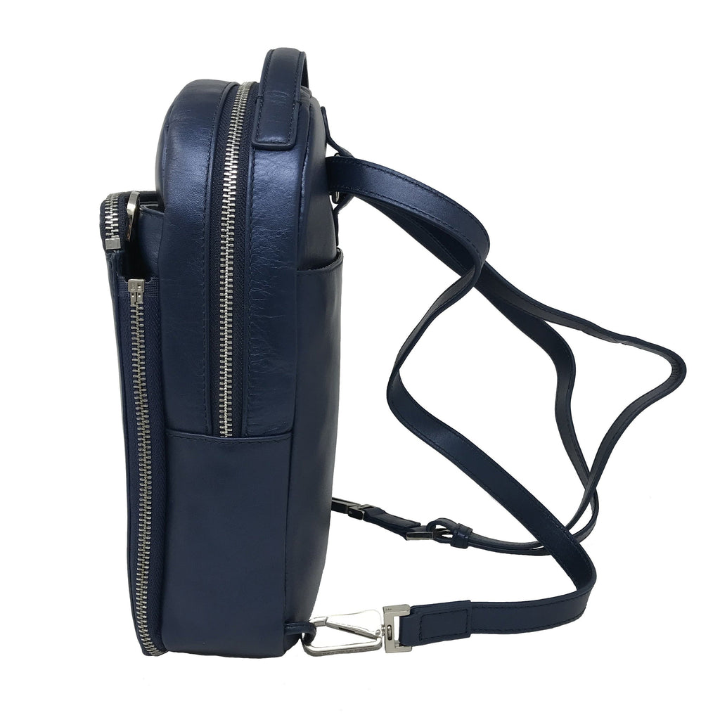 Sac à dos en cuir véritable Alice, Bleu Marine