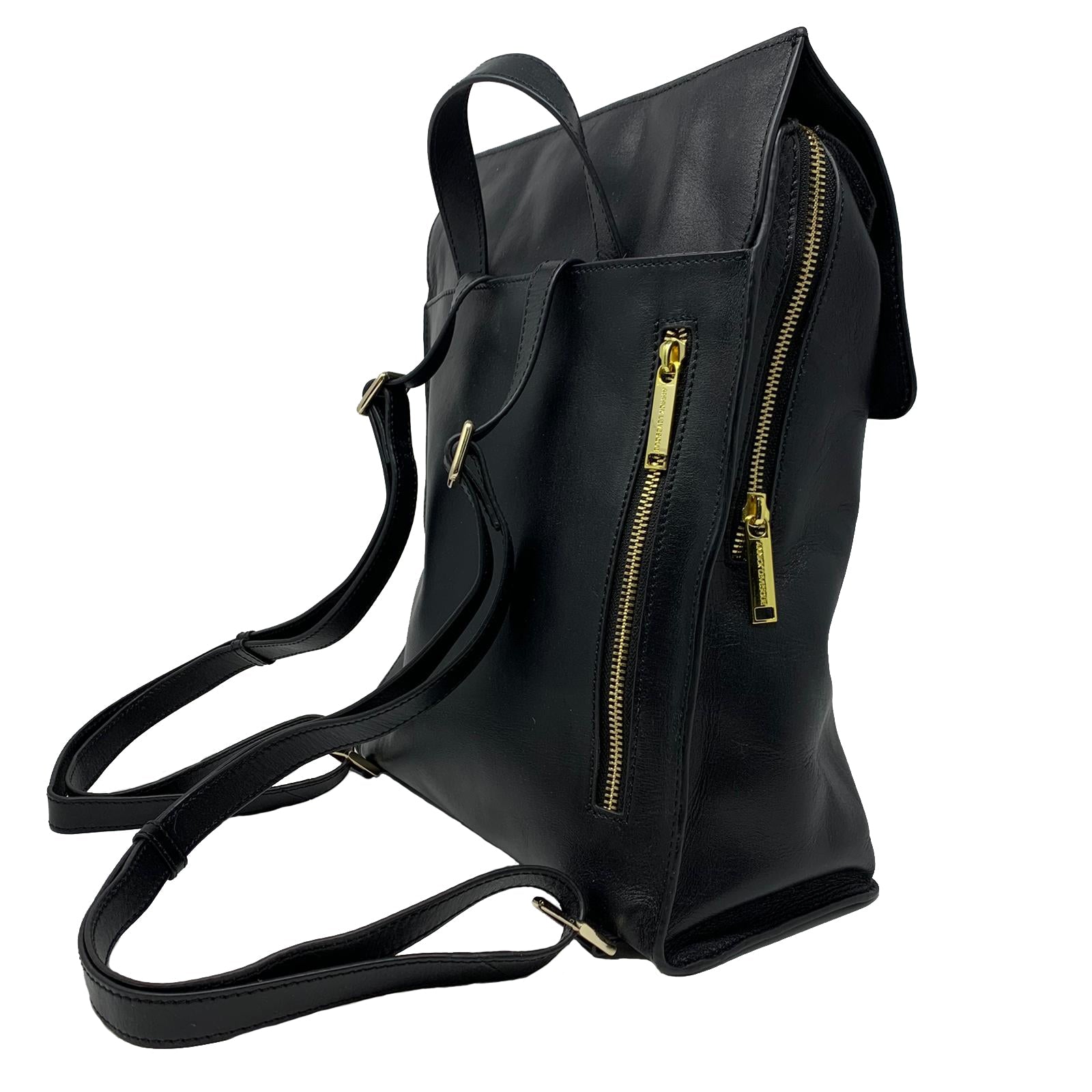 Sac à dos en cuir véritable noir, Antoinette