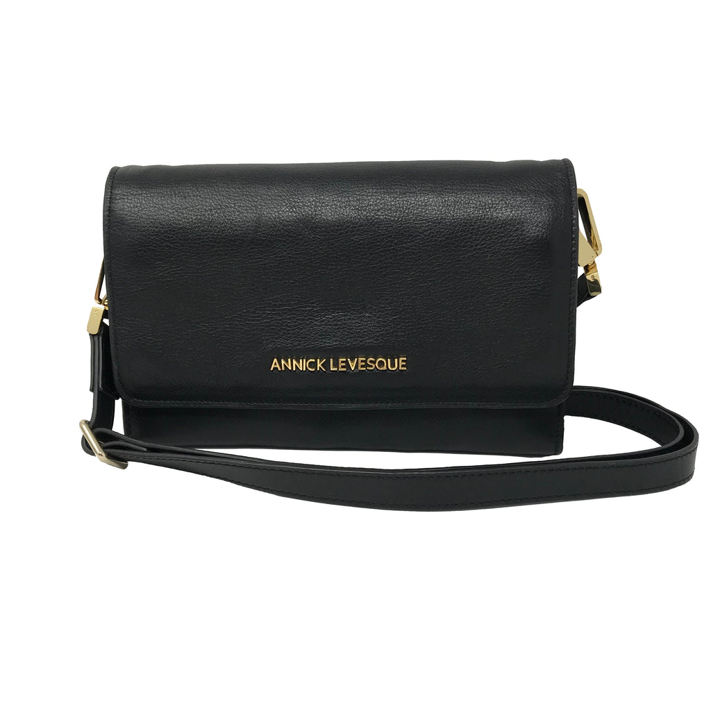 Sac à main en cuir véritable noir avec noeud papillon | Scarlett - PRÉCOMMANDE