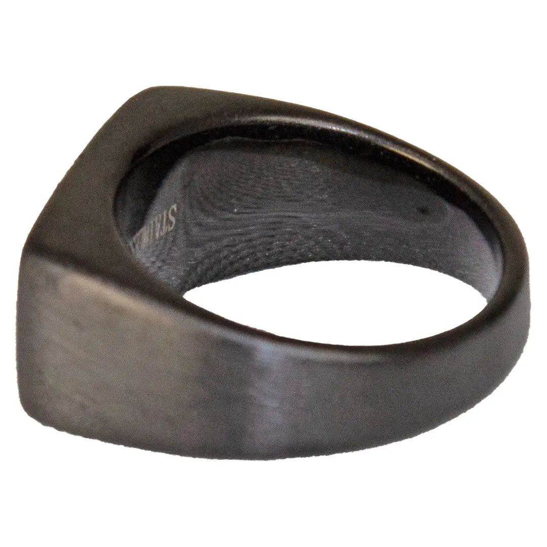 SteelTime Men's Black Stainless Steel Signet Ring with Stone Detail