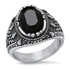 SteelTime Men's Stainless Steel Gothic Simulated Black Diamond Ring