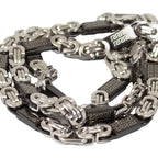 SteelTime Men's Two Tone Stainless Steel and Black IP Byzantine Necklace with Greek Key Accents