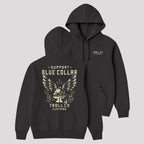 DHCM Men's Support Blue Collar Perched Eagle Hoodie | Comfortable Workwear