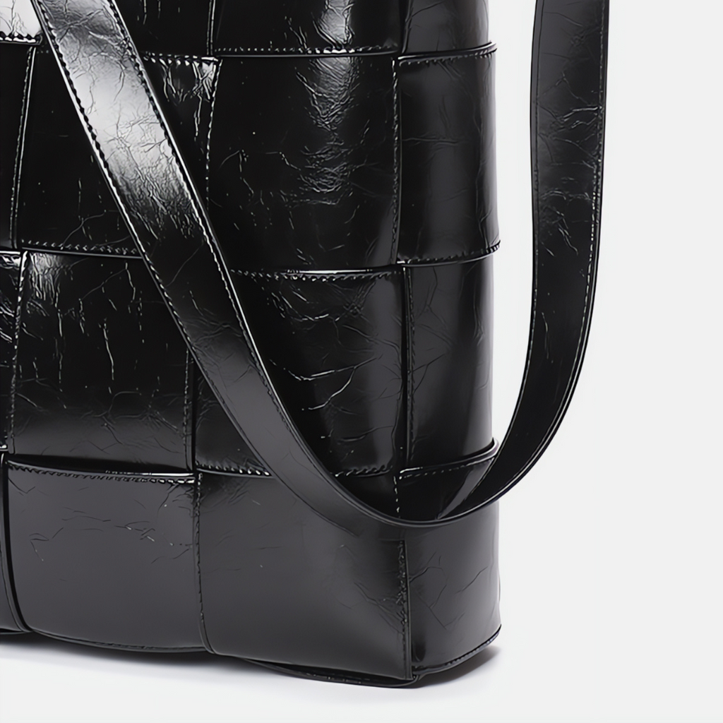 Natalie Glossy Woven Shoulder Bag – Structured Designer Bucket Tote for Women