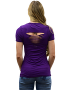 V-Neck Tee with Cross, Wings, and Rhinestone Accents