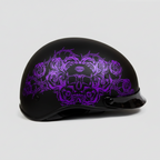 VOSS 707FRP Black Skull and Rose Half Helmet with Peak