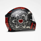 VOSS 988 Moto-1 Red Mandala Full Face Matte Motorcycle Helmet