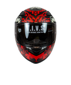 VOSS 988 Moto-1 Red Mandala Full Face Matte Motorcycle Helmet