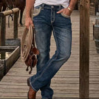 Eagle Warrior Men’s Premium Bootcut Jeans. Tribal Embroidered 7-Pocket Stretch Denim