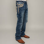 Eagle Warrior Men’s Premium Bootcut Jeans. Tribal Embroidered 7-Pocket Stretch Denim
