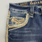 Eagle Warrior Men’s Premium Bootcut Jeans. Tribal Embroidered 7-Pocket Stretch Denim