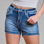 Westfield Eagle Women’s Embroidered Denim Shorts. High Waisted Eagle Wing Bling