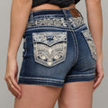 Westfield Eagle Women’s Embroidered Denim Shorts. High Waisted Cross Design Bling