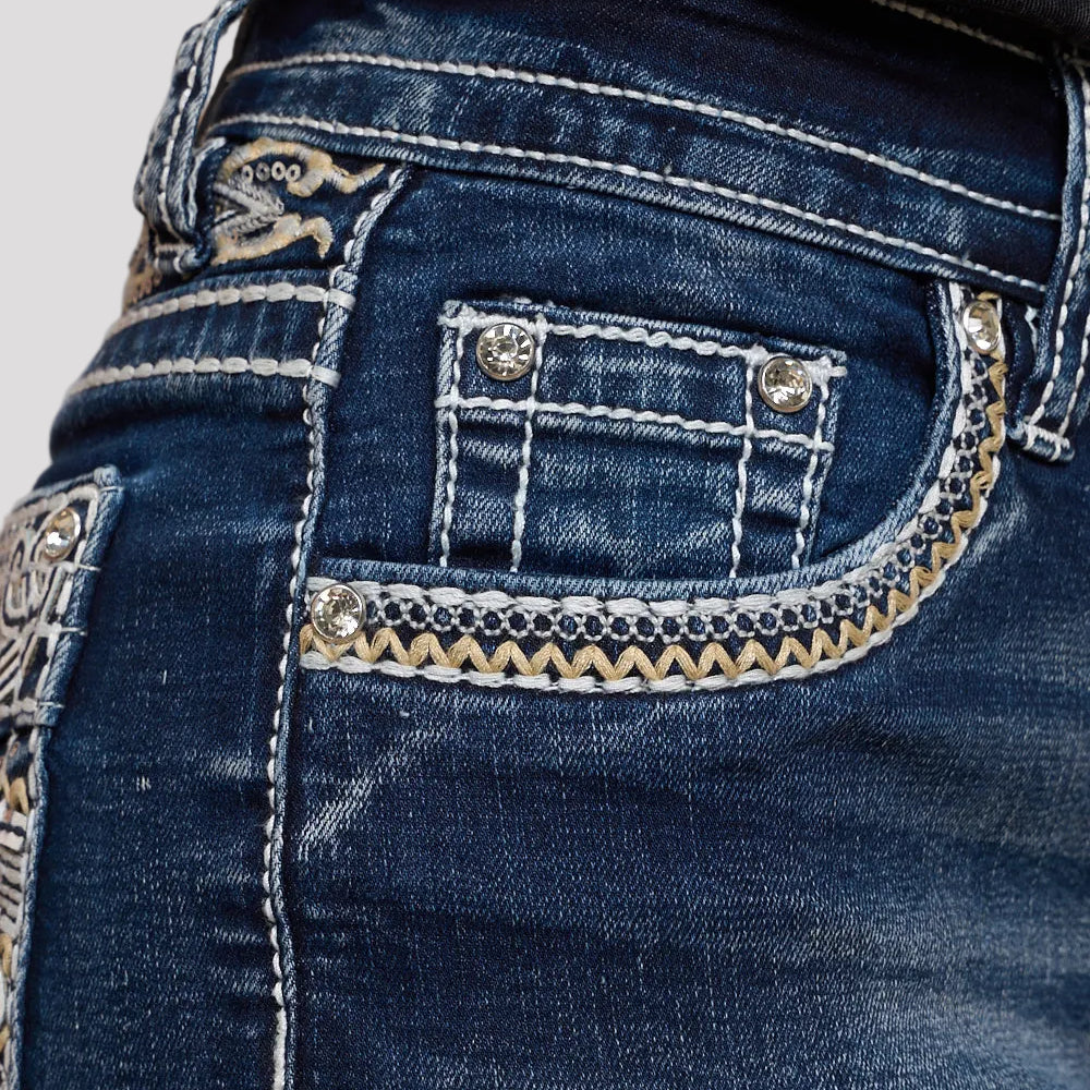 Westfield Eagle Women’s Embroidered Denim Shorts. High Waisted Cross Design Bling