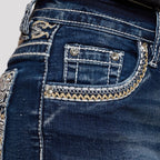 Westfield Eagle Women’s Embroidered Denim Shorts. High Waisted Cross Design Bling