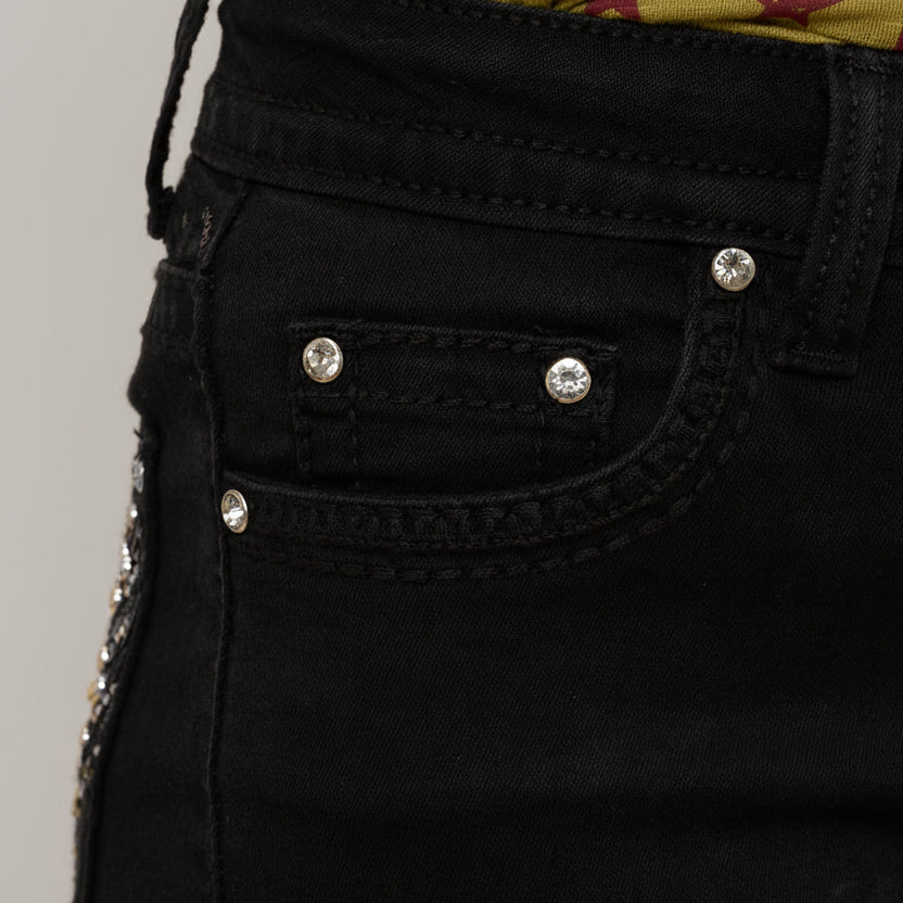 Westfield Eagle Women’s Black Bootcut Bling Jeans. High Waisted Embroidered Western Denim