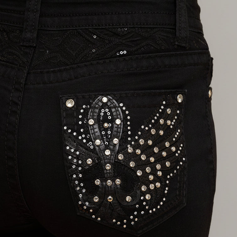 Westfield Eagle Women’s Black Bootcut Bling Jeans. High Waisted Embroidered Western Denim