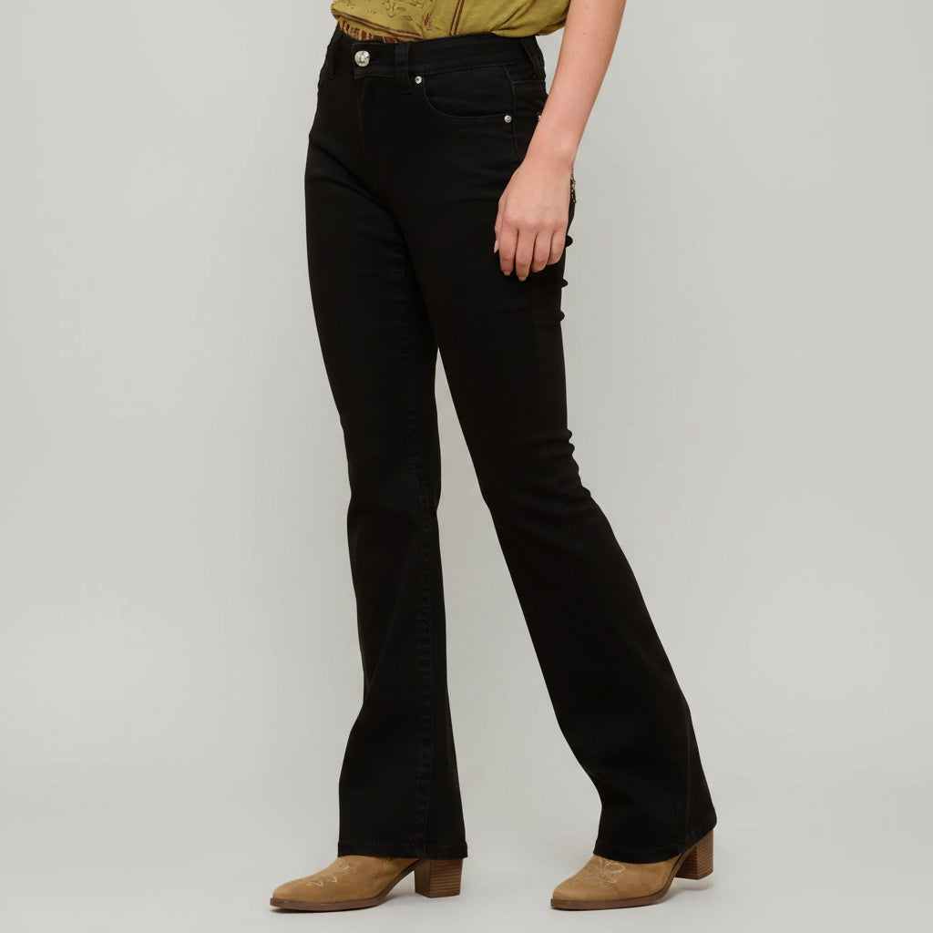 Westfield Eagle Women’s Black Bootcut Bling Jeans. High Waisted Embroidered Western Denim