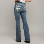 Westfield Eagle Women’s Embroidered Bootcut Jeans. High Waisted Eagle Bling Denim