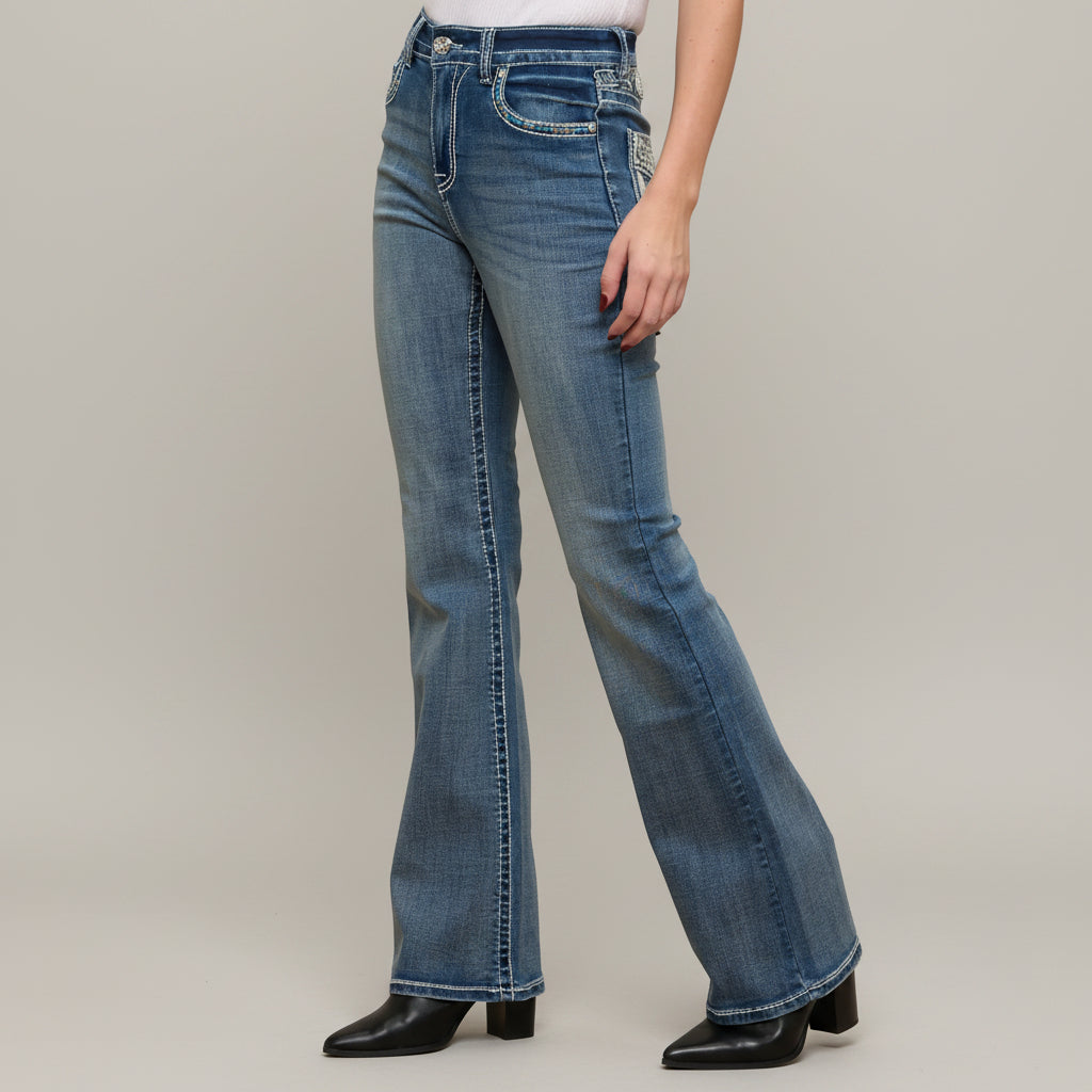 Westfield Eagle Women’s Embroidered Bootcut Jeans. High Waisted Eagle Bling Denim