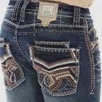 Eagle Warrior Men’s Premium Bootcut Jeans. Tribal Embroidered 7-Pocket Stretch Denim