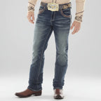 Eagle Warrior Men’s Premium Bootcut Jeans. Tribal Embroidered 7-Pocket Stretch Denim