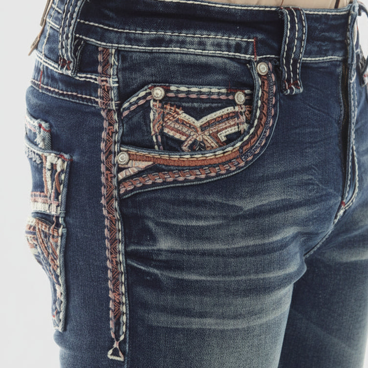 Eagle Warrior Men’s Premium Bootcut Jeans. Tribal Embroidered 7-Pocket Stretch Denim