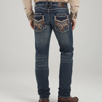 Eagle Warrior Men’s Premium Bootcut Jeans. Tribal Embroidered 7-Pocket Stretch Denim