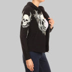 Women's Motorcycle Zip Up Hoodie with Rhinestone Skull & Wings