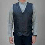 Men's Sheep Leather Vest. Snap Closure & Front Pockets
