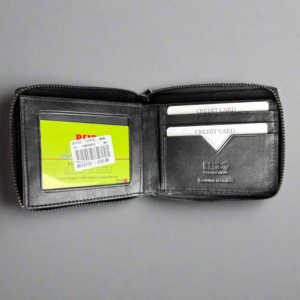 Greenwood Men's Leather Wallet. Premium RFID Protection Zip-Around Wallet