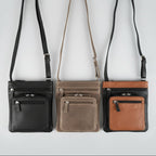 JBG Slim Genuine Leather Crossbody Bag. RFID Blocking Travel Purse with Multi-Zipper Pockets