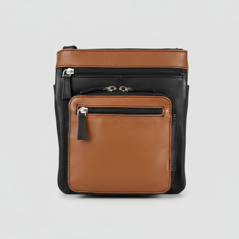JBG Slim Genuine Leather Crossbody Bag. RFID Blocking Travel Purse with Multi-Zipper Pockets